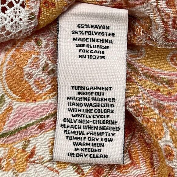 Nanette Lepore Orange Pink Floral Crochet Lace Short Flutter Sleeve Top Medium - Picture 8 of 8